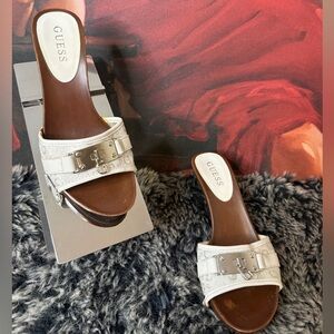 Guess Women's White Mules with Silver Accents